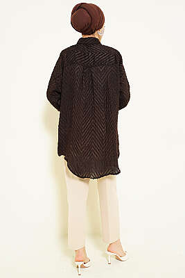 Zikzak Püsküllü Salaş Gömlek Acı Kahve - Gömlek