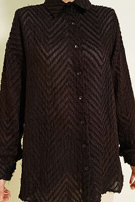 Zikzak Püsküllü Salaş Gömlek Acı Kahve - Gömlek