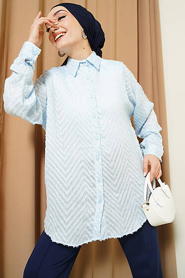 Zikzak Püsküllü Salaş Gömlek Bebe Mavi - Gömlek