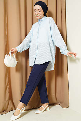 Zikzak Püsküllü Salaş Gömlek Bebe Mavi - Gömlek