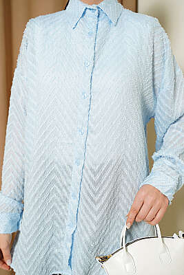 Zikzak Püsküllü Salaş Gömlek Bebe Mavi - Gömlek