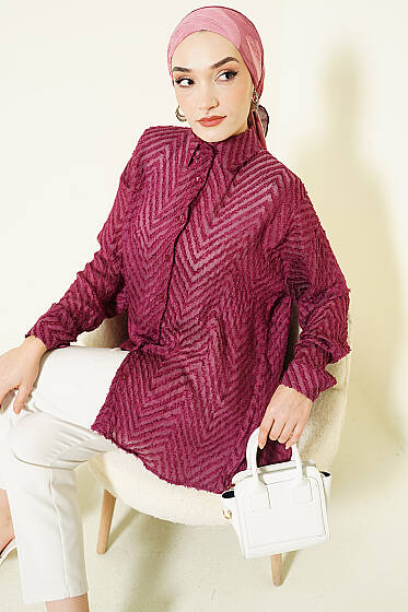 Zikzak Püsküllü Salaş Gömlek Bordo - 500-700 TL Ürünler