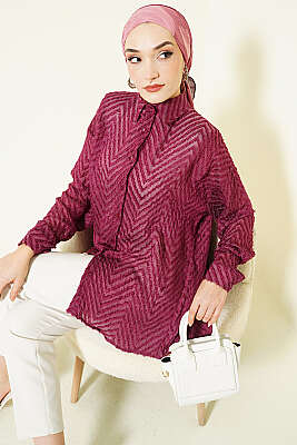 Zikzak Püsküllü Salaş Gömlek Bordo 