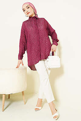 Zikzak Püsküllü Salaş Gömlek Bordo - Gömlek