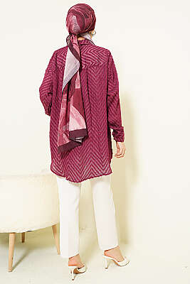 Zikzak Püsküllü Salaş Gömlek Bordo - Gömlek