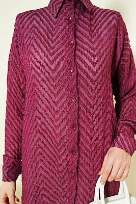 Zikzak Püsküllü Salaş Gömlek Bordo - Gömlek