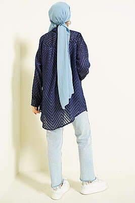 Zikzak Püsküllü Salaş Gömlek Lacivert - Gömlek