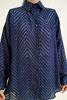 Zikzak Püsküllü Salaş Gömlek Lacivert - Gömlek