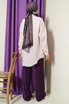 Zikzak Püsküllü Salaş Gömlek Pudra - Gömlek