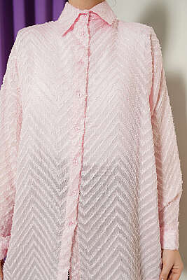 Zikzak Püsküllü Salaş Gömlek Pudra - Gömlek