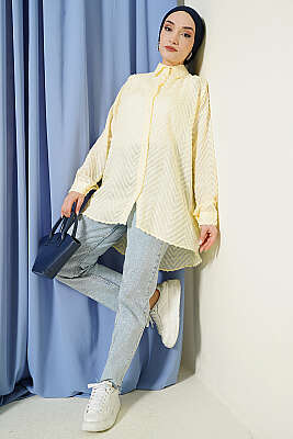 Zikzak Püsküllü Salaş Gömlek Sarı - Gömlek