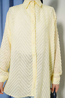 Zikzak Püsküllü Salaş Gömlek Sarı - Gömlek