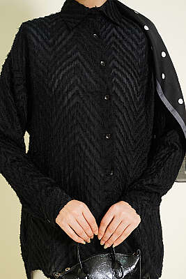 Zikzak Püsküllü Salaş Gömlek Siyah - Gömlek