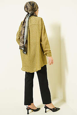 Zikzak Püsküllü Salaş Gömlek Yağ Yeşili - Gömlek