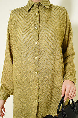 Zikzak Püsküllü Salaş Gömlek Yağ Yeşili - Gömlek