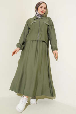 Zımba Cep Kapaklı Etekli İkili Takım Haki - NEVA MODA
