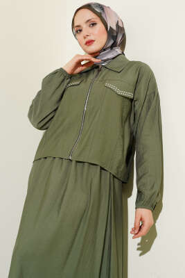 Zımba Cep Kapaklı Etekli İkili Takım Haki - Bayram Kombinleri