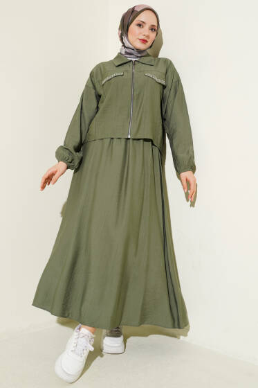 Zımba Cep Kapaklı Etekli İkili Takım Haki - İkili Takım