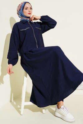 Zımba Cep Kapaklı Etekli İkili Takım Lacivert - NEVA MODA