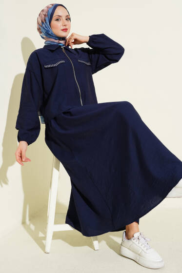 Zımba Cep Kapaklı Etekli İkili Takım Lacivert - Bayram Kombinleri