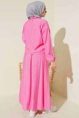 Zımba Cep Kapaklı Etekli İkili Takım Pembe - Bayram Kombinleri