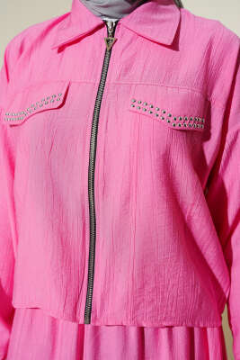 Zımba Cep Kapaklı Etekli İkili Takım Pembe - Bayram Kombinleri