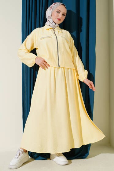 Zımba Cep Kapaklı Etekli İkili Takım Sarı - Bayram Kombinleri