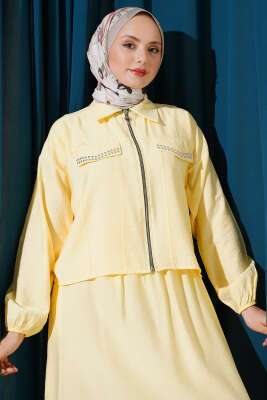 Zımba Cep Kapaklı Etekli İkili Takım Sarı - Bayram Kombinleri