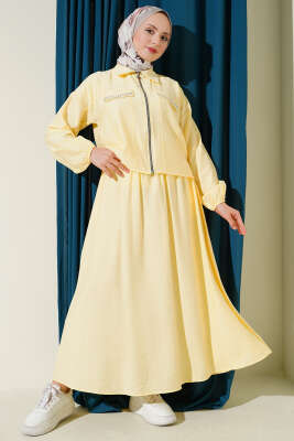 Zımba Cep Kapaklı Etekli İkili Takım Sarı - NEVA MODA