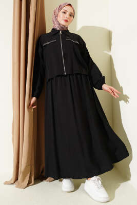 Zımba Cep Kapaklı Etekli İkili Takım Siyah - NEVA MODA