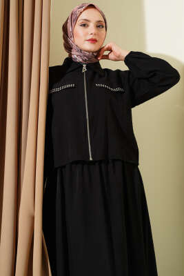 Zımba Cep Kapaklı Etekli İkili Takım Siyah - Bayram Kombinleri