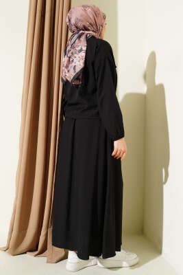 Zımba Cep Kapaklı Etekli İkili Takım Siyah - Bayram Kombinleri