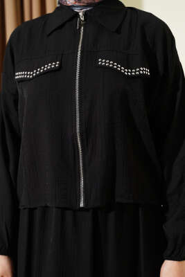 Zımba Cep Kapaklı Etekli İkili Takım Siyah - Bayram Kombinleri