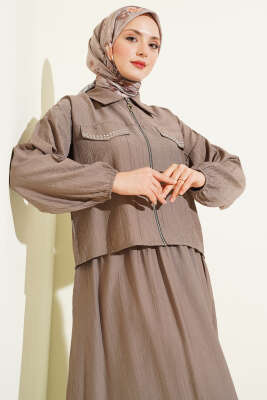 Zımba Cep Kapaklı Etekli İkili Takım Vizon - İKİLİ TAKIM