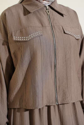 Zımba Cep Kapaklı Etekli İkili Takım Vizon - İKİLİ TAKIM