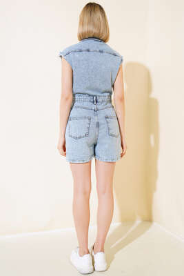 Zımba İşlemeli Kot Tulum Kar Yıkama - Kadın Giyim Modelleri