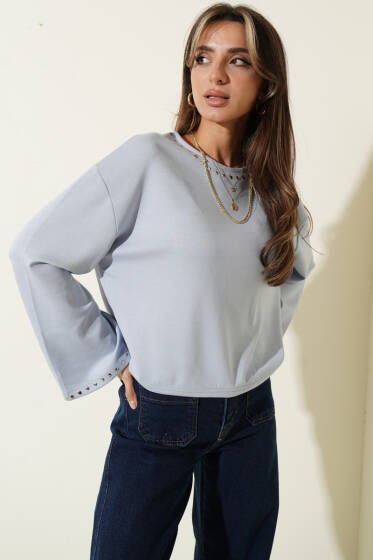 Zımba Yakalı Basic Bluz Bebe Mavi - Kadın Giyim Modelleri