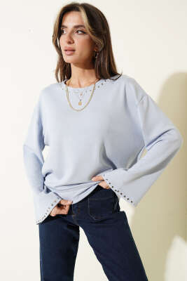 Zımba Yakalı Basic Bluz Bebe Mavi - Kadın Giyim Modelleri