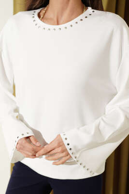 Zımba Yakalı Basic Bluz Ekru - Kadın Giyim Modelleri