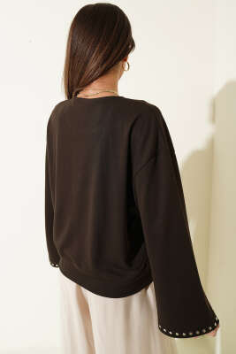 Zımba Yakalı Basic Bluz Kahve - Kadın Giyim Modelleri