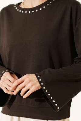 Zımba Yakalı Basic Bluz Kahve - Kadın Giyim Modelleri