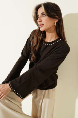 Zımba Yakalı Basic Bluz Kahve 