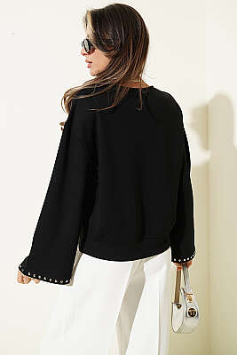 Zımba Yakalı Basic Bluz Siyah - Kadın Giyim Modelleri