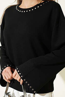 Zımba Yakalı Basic Bluz Siyah - Kadın Giyim Modelleri