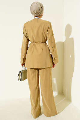 Zımbalı Ceketli Tencel İkili Takım Yağ Yeşili - İkili Takım