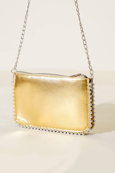 Zımbalı Zincir Askılı Çanta Gold - Kol Çantası