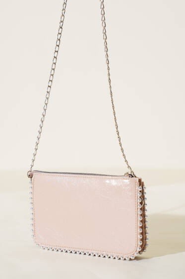 Zımbalı Zincir Askılı Çanta Pudra Rugan - Kol Çantası