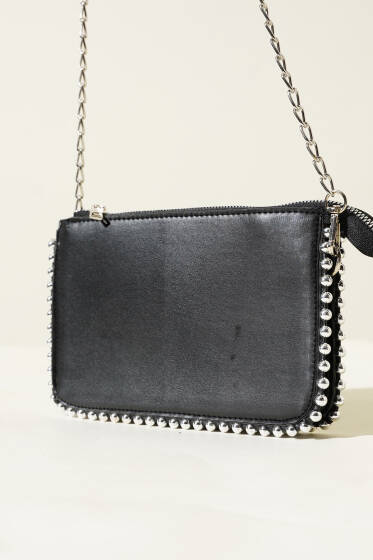 Zımbalı Zincir Askılı Çanta Siyah - Kol Çantası