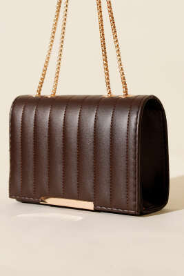 Zincir Askılı Dikdörtgen Çanta Acı Kahve 