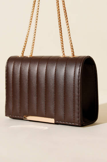 Zincir Askılı Dikdörtgen Çanta Acı Kahve - Kol Çantası